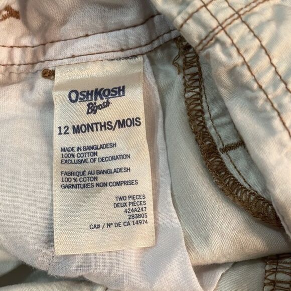 OshKosh Size 12M Ivory Cream SHORT-ALLS Short Overalls Lt Weight Cotton - Picture 5 of 6